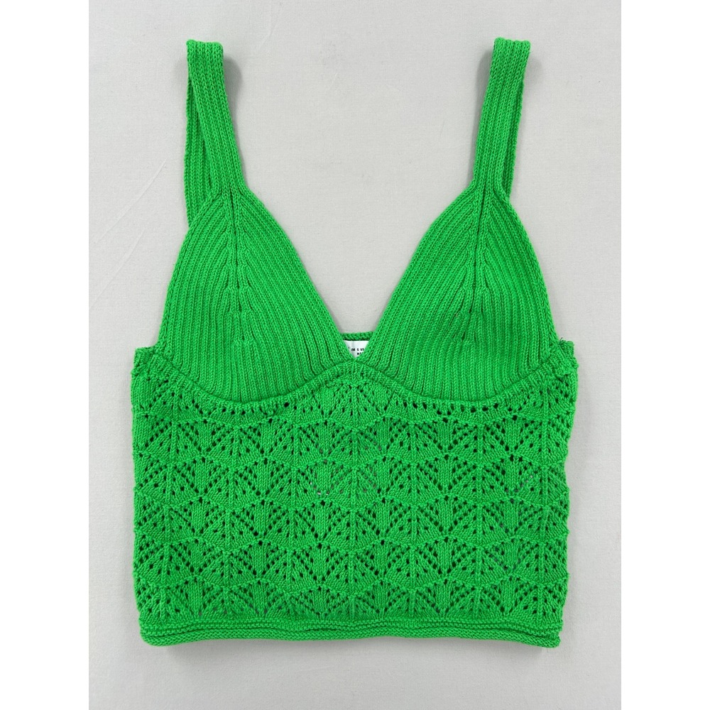 Zara Green Pointelle Knit Crop Top V-Neck Sleeveless Tank Small - Picture 9 of 12